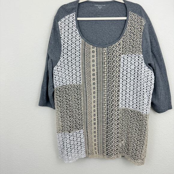Coldwater Creek Womens Lace Tunic Top Size 2X 100% Cotton Floral Gray Cream - Picture 1 of 8